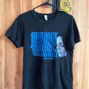 Black Graphic Tee with Blue Wave Face Print